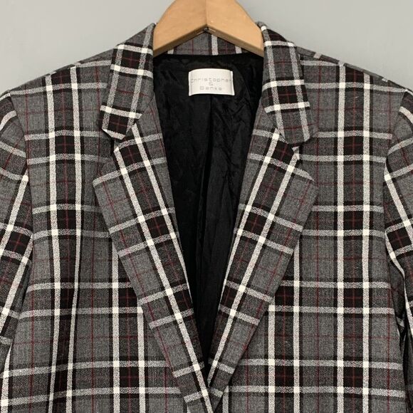 Vintage Womens Size Small Gray Plaid One Button Plaid Blazer Suit Coat Academia - Picture 3 of 8